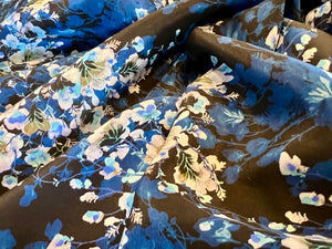 Tiny Floral Garden in Shades of Blue 100% Silk Georgette.   1/4 Metre Price