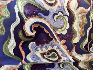 Painted Royal & Purple Waves of Paisley 100% Silk.   1/4 Metre Price