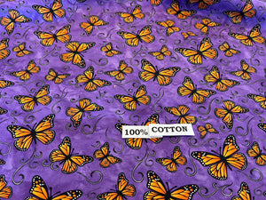 Marvellous Monarch Butterflies in Flight Print.   100% Cotton.  1/4 Metre Price