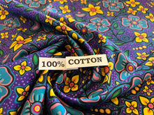 Load image into Gallery viewer, Purple Floral Ojibway Print.   100% Cotton.  1/4 Metre Price