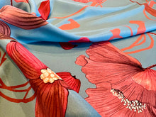 Load image into Gallery viewer, Large Rosewood Poppy Floral on Steel Blue  100% Silk Crepe de Chine.  1/4 metre price