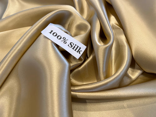 Metallic Yellow Gold 100% Silk Charmeuse.  1/4 Metre Price