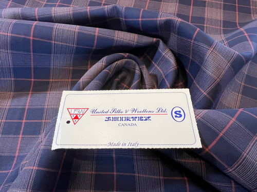 FF#102  Blue, Red & Tan Plaid 100% Wool Remnant Super 130's   75% off!!