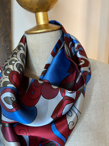 Designer Burgundy & Royal 100% Silk Scarf