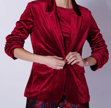 Load image into Gallery viewer, Cardinal Red Stretch Velvet 93% Polyester 7% Spandex     1/4 Meter Price