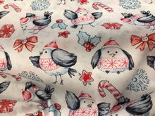 Load image into Gallery viewer, Festive Chickadees 100% Cotton Lawn.   1/4 Metre Price