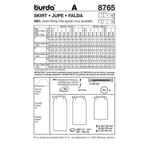 Burda 8765 Sewing Pattern Size 10 -28