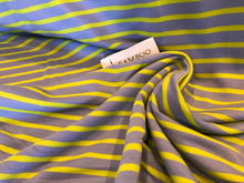 Load image into Gallery viewer, Citrine &amp; Lavender Stripe Knit 2 way Stretch 67% Bamboo Rayon 28% Cotton 5% Spandex 1/4 Metre Price