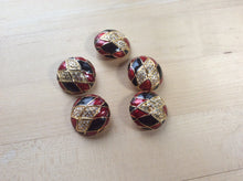 Load image into Gallery viewer, 1 1/8” Rhinestone, Gold, Black and Red shank Button