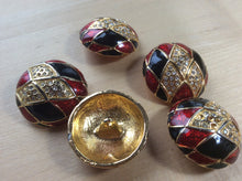 Load image into Gallery viewer, 1 1/8” Rhinestone, Gold, Black and Red shank Button