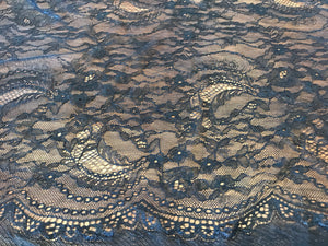 Black Chantilly Double Scalloped Lace.   1/4 Metre Price