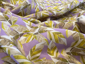 Abstract leaves in Lavender & Green 100% Silk Crepe de Chine   1/4 Metre Price
