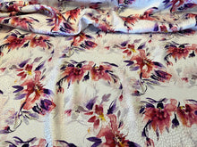 Load image into Gallery viewer, Digital Purple &amp; Red Floral Jacquard 100% Silk Charmeuse.  1/4 Metre Price