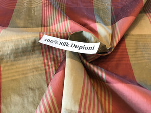 #848 Light Coral Plaid 100% Silk Dupioni Remnant. 2x available
