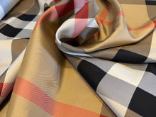 Load image into Gallery viewer, Designer Extra Large Tan Check 100% Silk Twill.   1/4 Metre Price