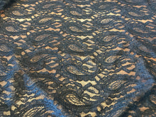Load image into Gallery viewer, Black Paisley Stretch Lace.    1/4 Metre Price