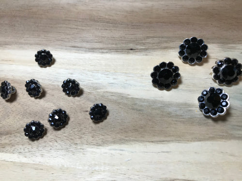 Black Onyx Floral Rhinestone Button.   Price per Button
