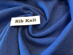 Royal blue 48% polyester 48% cotton 4% spandex ribbing knit.   1/4 Metre Price