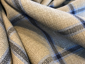 Stone & Blue Check Lightweight 100% Wool Mesh.     1/4 Metre Price