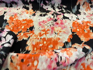 Orange, Pink & Black Floral 100% Silk Georgette.   1/4 Metre Price