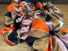 Load image into Gallery viewer, Designer Brown &amp; Orange Abstract 100% Silk  Scrunchie