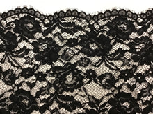 Load image into Gallery viewer, Black Corded Double Scalloped Lace 59% Nylon 41% Rayon.   1/4 Metre Price