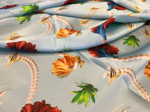 #1100 Tropical Fish & Pearls 100% Silk Digital Print Remnant