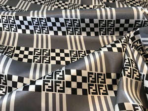 Grey & Black Designer Stretch 100% Silk Charmeuse    1/4 Metre Price