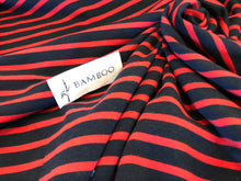 Load image into Gallery viewer, Navy &amp; Red Striped Knit two way stretch 67% Bamboo Rayon 28% Cotton 5% Spandex 1/4 Metre Price