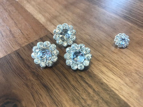 Silver & Diamond Flower Rhinestone Button.  Price per Button