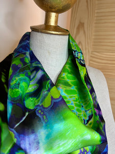 Digital Printed Purple & Green 100% Silk Scarf