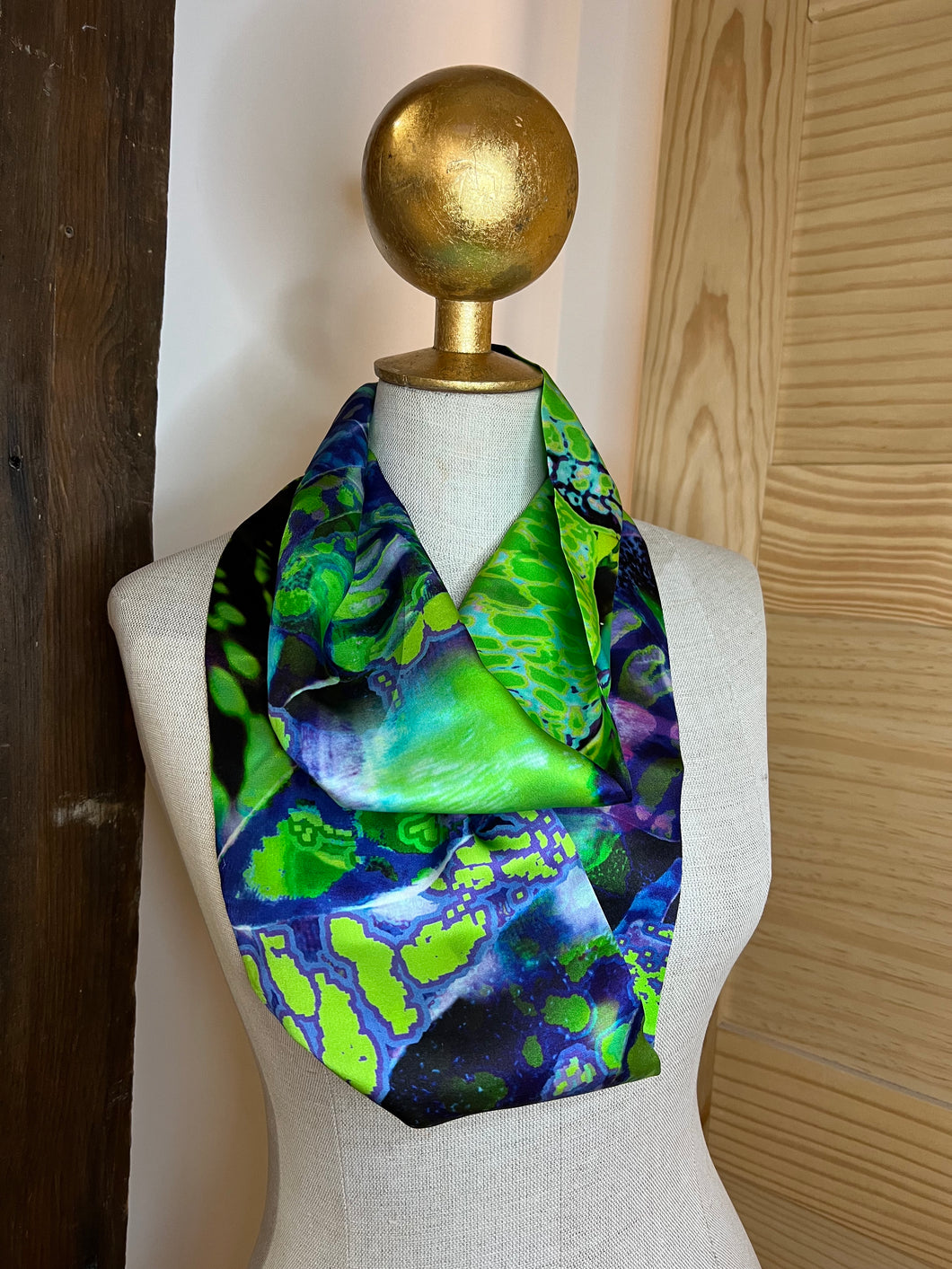 Digital Printed Purple & Green 100% Silk Scarf