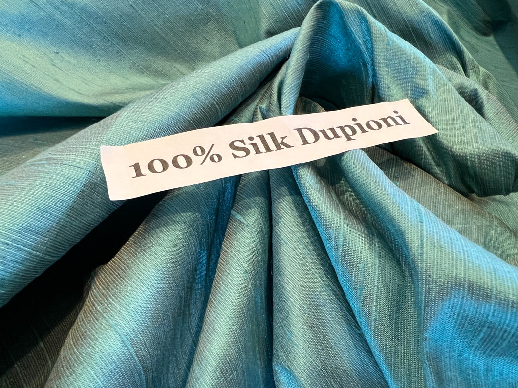 Restless Sea Green Dupioni/Shantung 100% Silk.      1/4 Meter Price