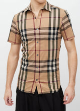 Load image into Gallery viewer, Medium Designer Tan Check  78% Cotton  18% Nylon 4% Spandex 1/4 Metre Price