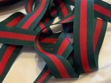 Load image into Gallery viewer, Designer Green &amp; Red Grosgrain Ribbon 7/8" Wide.