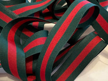 Load image into Gallery viewer, Designer Green &amp; Red Grosgrain Ribbon 7/8" Wide.