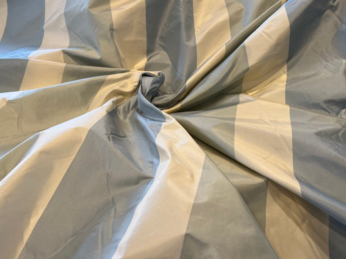 #1454  Blue & Ivory Striped 100% Silk Taffeta Remnant. 2x Available