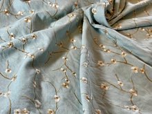 Load image into Gallery viewer, Aqua Floral Vine 55%  Linen 45% Rayon  1/4 Metre Price