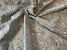 Load image into Gallery viewer, Aqua Floral Vine 55%  Linen 45% Rayon  1/4 Metre Price