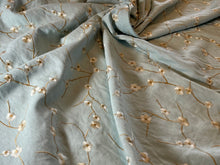 Load image into Gallery viewer, Aqua Floral Vine 55%  Linen 45% Rayon  1/4 Metre Price