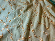Load image into Gallery viewer, Aqua Floral Vine 55%  Linen 45% Rayon  1/4 Metre Price
