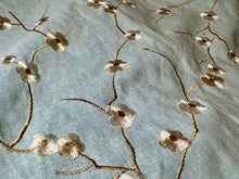 Load image into Gallery viewer, Aqua Floral Vine 55%  Linen 45% Rayon  1/4 Metre Price