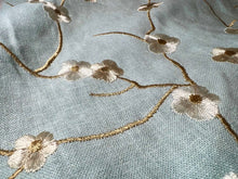 Load image into Gallery viewer, Aqua Floral Vine 55%  Linen 45% Rayon  1/4 Metre Price