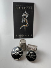 Load image into Gallery viewer, Silver &amp; Black Enamel Covered Skull &amp; Crossbones Button