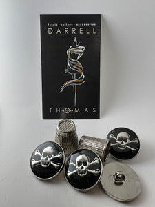 Silver & Black Enamel Covered Skull & Crossbones Button