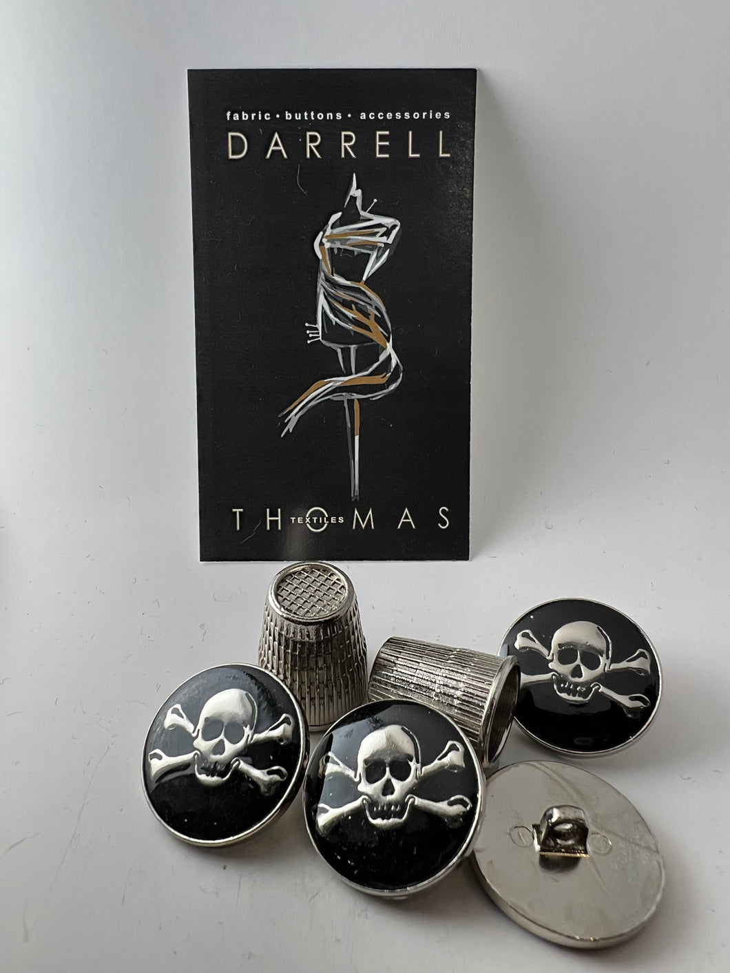 Silver & Black Enamel Covered Skull & Crossbones Button