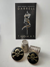 Load image into Gallery viewer, Gold &amp; Black Enamel Covered Skull &amp; Crossbones Button