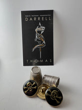 Load image into Gallery viewer, Gold &amp; Black Enamel Covered Skull &amp; Crossbones Button