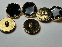 Load image into Gallery viewer, 1" Black &amp; Gold Enameled Metal buttons  Blowout   Pkg of 6