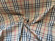 Load image into Gallery viewer, Small Designer Tan Check  78% Cotton  18% Nylon 4% Spandex 1/4 Metre Price
